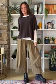 Bennie Quirky Barrel Pant Deep Olive Pin Stripe